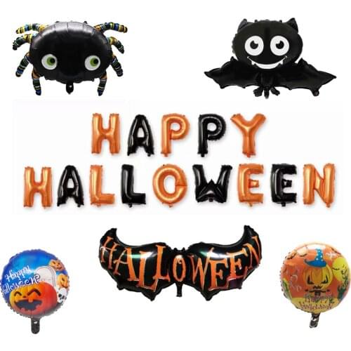 Halloween Holiday Party Decorations Foil Balloons Toys Bat Funny Black Spider Halloween Decorations Inflatable Foil Letter set