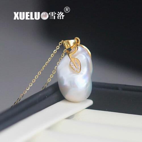 XUELUO Beautiful Large Nucleated Fireball Baroque Natural Freshwater Pearl Necklace ,925 sterling silver baroque pearl necklace
