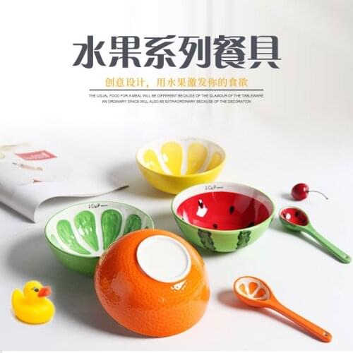 Creative household eating bowl cute watermelon ceramic bowl cartoon hand-painted fruit bowl dessert bowl children rice bowl