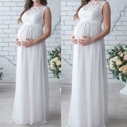 Lace Pregnant Long Dress Women Casual Long Sleeve O Neck Hollow Out Evening Party Long Maxi Maternal pregnancy dresses clothes