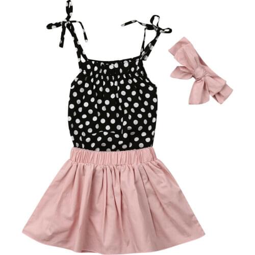 Cute Infant Baby Girl 0-24M Summer Clothes Sets Princess Dots Romper Skirt Headband 3Pcs
