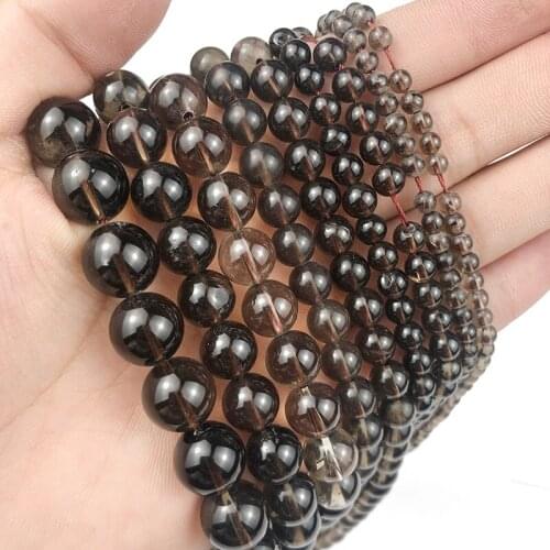 MKTREG Natural Tea Crystal Quartz Stone Round Loose Spacer Beads For DIY Jewelry Making Bracelets Accessories 15'' 4 6 8 10 12mm