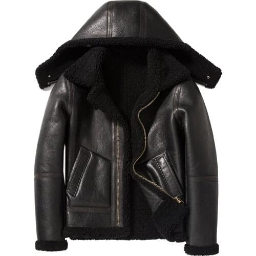 2020 Detachable Hooded Real Fur Coat Men Winter Thicken Warm Brown Natural Shearling Fur Clothing Genuine Leahter Jackets