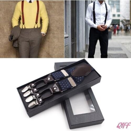 Men Jacquard Y-Shape Suspender Non-Slip 6 Clips Elastic Adjustable Pant Braces