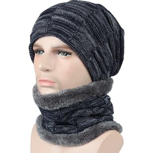 2018 Women Men Camping Hat Scarf Set Winter Plus Velvet Warm Hats Baggy Wool Fleece Cap Neckerchief Female Male Hats Collar Set