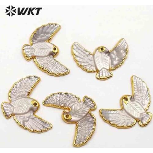 WT-JP078 WKT New classic natural shell unique design bird pattern golden embellishment pendant pendant accessories
