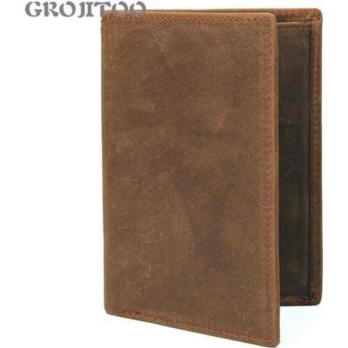 GROJITOO New Genuine Leather Passport Holder Passport Bag Crazy Horse Leather Boarding Card Wallet First Layer Leather Wallet