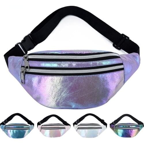 1PC New Holographic Fanny Pack Hologram Waist Bag Laser PU Beach Travel Banana Hip Bum Zip Waist Bags Women Belt Bag for Girls