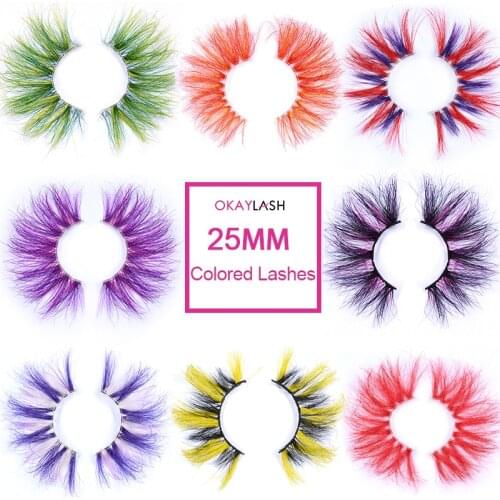 OKAYLASH 25mm Thick Colored Real Mink 3D Eyelashes Dramatic Super Long Fluffy Color False Eye Lashes for Halloween Cosplay