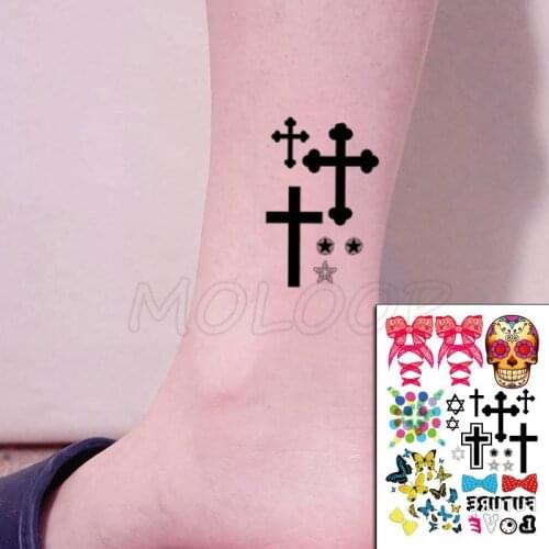 Silk Ribbon Skull Cross Rosette Letter Tattoos Stickers Women Body Waist Arm Art Tattoos Temporary Girls Butterfly Tatoos Chains