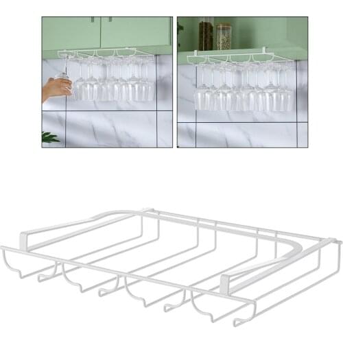 Wine Glass Rack,Under Cabinet Stemware Wine Glass Holder,Glasses Storage Hanger,Metal Organizer for Bar Kitchen,White