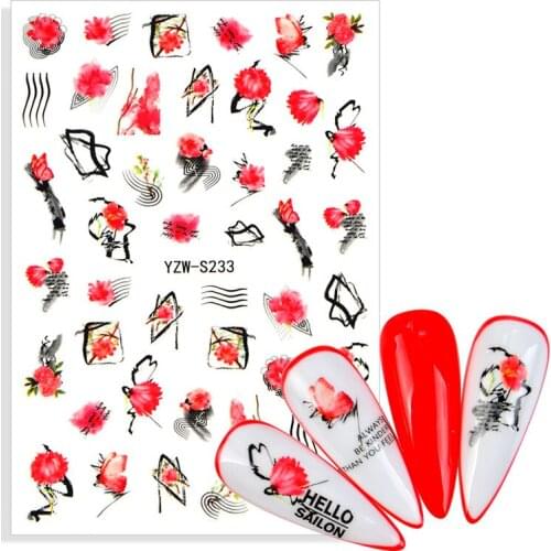 Nail Art Decoration Adhesive Sticker Tips Chic Flowers Leaf Geometric Lines Abstract Graffiti Lady Face Design Decals For Nails