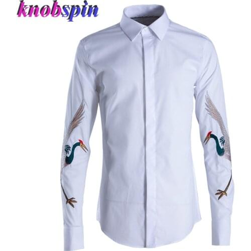 High Quality Business male Dress Shirt 2019 Embroidery long Sleeve Solid color Camisas masculina Slim Casual Shirts men Cotton