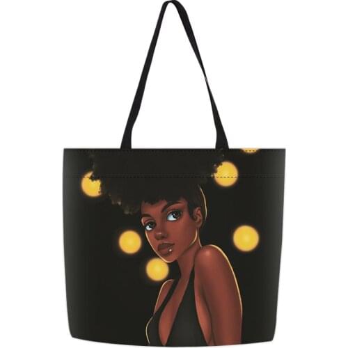 Women Custom Logo Shopping Bag Large Capacity Female Reusable Grocery Handbag African Girl Sublimation Printing Totes Storage