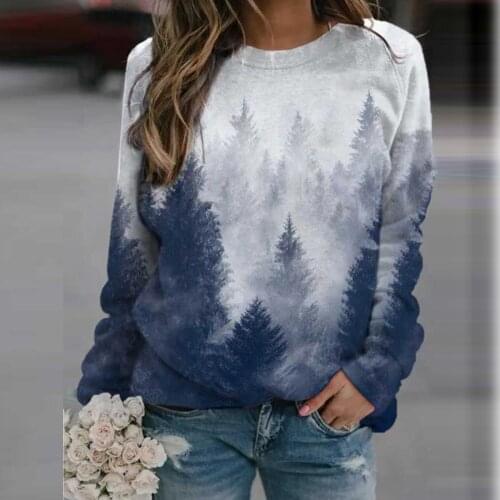 Hoodie Womens Forest Mountain Printed Fashion Tолстовка Sweatshirt Long-Sleeved Autumn Winter Casual Pullover Plus Size Hooded