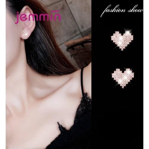 Cute Heart Crystal Engagement Stud Earrings For Women 925 Sterling Silver Fashion Jewelry Valentines Day Gift Wholesale