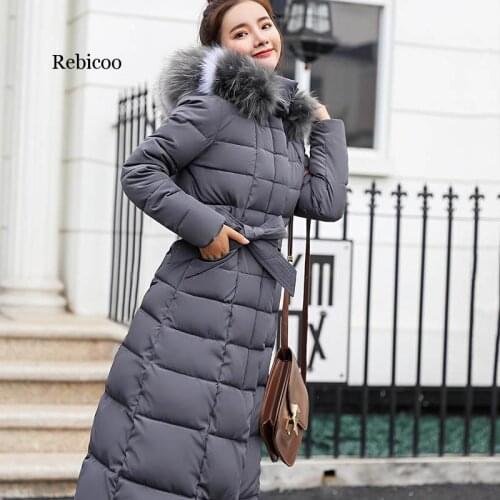 Womens Down Jacket Warm Long Hooded Female Jacket Long Coat Casual Cotton-padded Long Sleeve Parkas Down Coat Winter