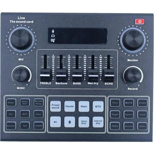 Sound Mixer Board for Live Streaming Voice Changer Sound Card with Multiple Sound Effects Audio Mixer