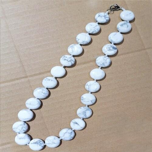 1 Strand/25Pcs 16x6mm Wholesale Natural White Howlite Round Pendant Necklace Jewelry Ornaments 16.5inch S357