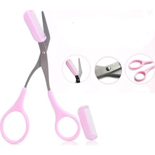 1Pc Pink Stainless Steel Eyebrow Shaping Cut Scissors Comb Hair Remover Beauty Tool Shaver Makeup Tools Hair Grooming Removal