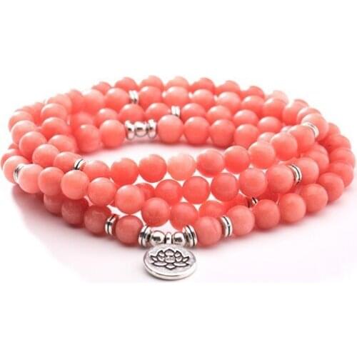 Pink 108 beads 8mm elastic adjustable Lotus life tree Buddha OM eye Chakra Reiki agate Onyx Yoga Bracelet necklace tyg24