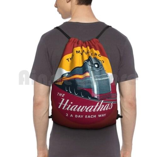 1939 Hiawatha Passenger Train Fleet Backpack Drawstring Bags Gym Bag Waterproof Railroad Train Vintage Railroad Train
