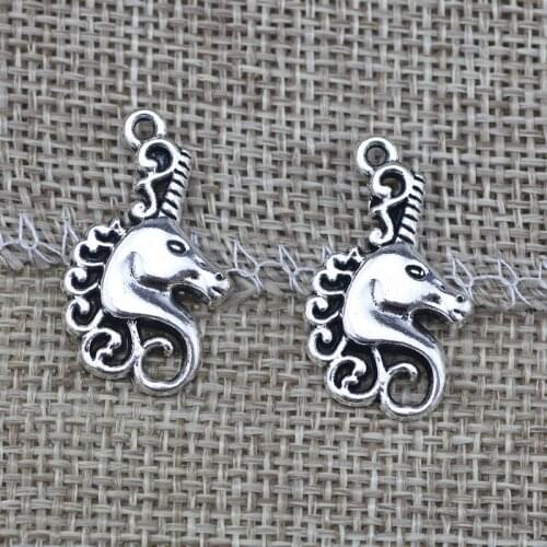 High Quality 50 Pieces/Lot 15mm*24mm Alloy Antique Silver Plated Lucky Unicorn Charms