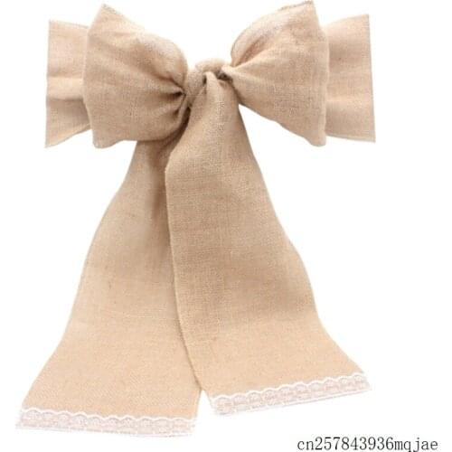 50PCS Natural Hessian Burlap Chair Sashes Rustic Burlap Chair Bow for Wedding Events Banquet Decoration