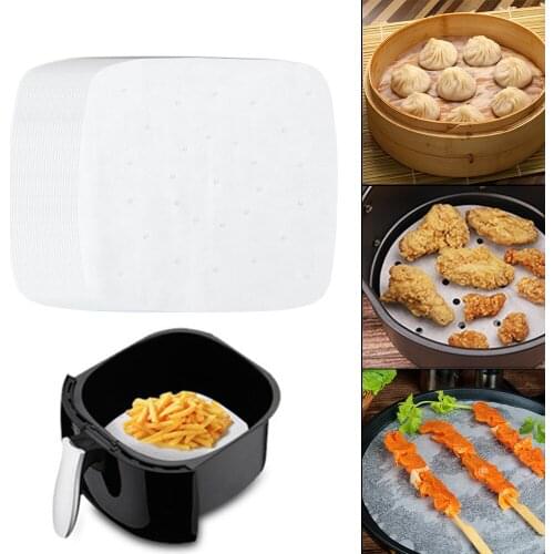 7/8/9 Inch White Pot Oil Paper Air Fryer Liners Perforated Non-stick Mat For Steaming Baking Kitchen Accessories 100Pcs