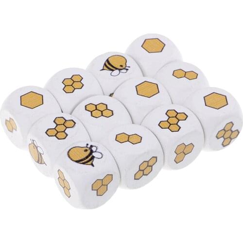 7 pcs Multi-Sided Dice 12 Pieces White Printed Wooden Natural Blocks DIY Embellishment Decorative Wood Dices for Playing Games