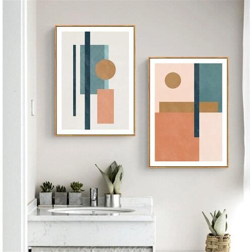 Abstract Geometric Wall Art Canvas Painting Nordic Orange Poster Green Beige Print Scandinavian Pictures Living Room Home Decor