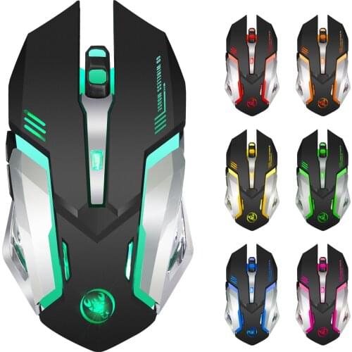 HXSJ M10 Rechargeable 2.4GHz Wireless Gaming Mouse 2400DPI 7 Colors Backlight Breathing Gamer Mice for Computer Desktop Laptop