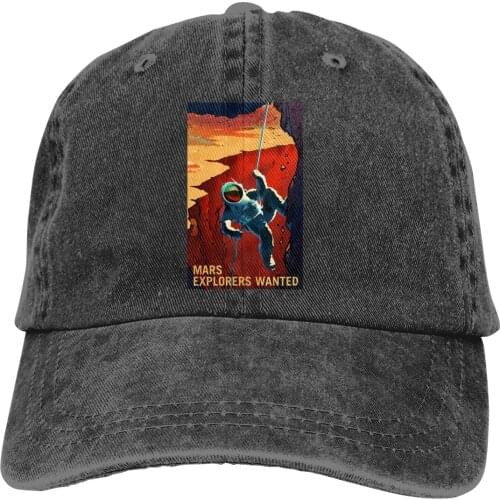 Adjustable Solid Color Baseball Cap Mars Explorers Wanted Astronaut Climbing Illustration Washed Cotton Mars 2020 Occpy Mars Hat