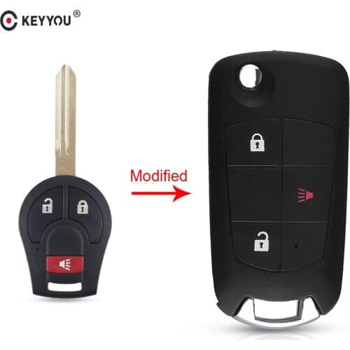 KEYYOU Modified 3 Buttons Uncut Blank Remote Flip Folding Key Shell Case Fob For Nissan Altima Maxima Sentra Versa