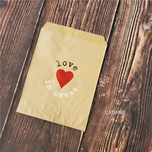 Promotion paper bag 100pcs love is sweet wedding Treat Craft Paper Popcorn Bags Food Safe Party Favor Paper bags Best Gift candy
