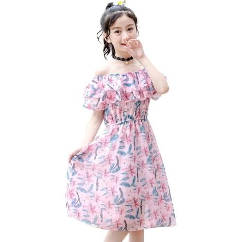 Kids Dresses For Girls Bohemia Girls Beach Dress Off Shoulder Party Dress For Children Floral Pattern Clothes For Girls