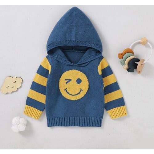 Baby Sweaters Fashion Hooded Newborn Girls Boys Tops 100%Cotton Knitted Toddler Infant Clothing Cute Smiley Pullover Long Sleeve
