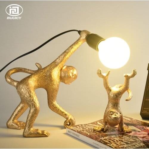 Double Monkey LED Table Lights Art Resin Desk Lamp Animal Use for Bedside Childrens Living Room Bedroom Office Cafe Bar