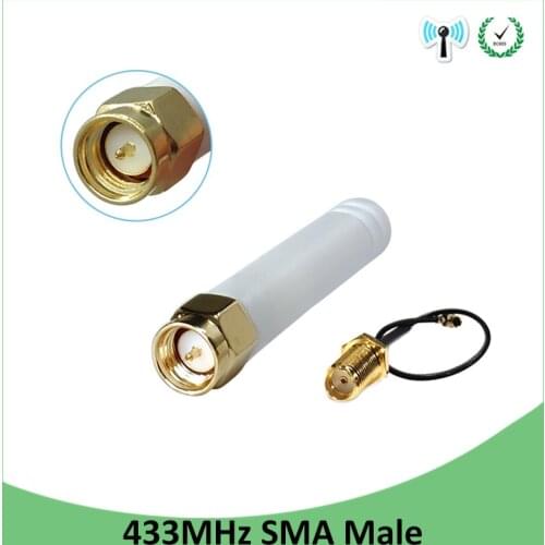 10pcs 433MHz Antenna 2.5dbi SMA Male Connector 433 MHz antena Small size rubber antenne Lorawan +21cm RP-SMA/u.FL Pigtail Cable