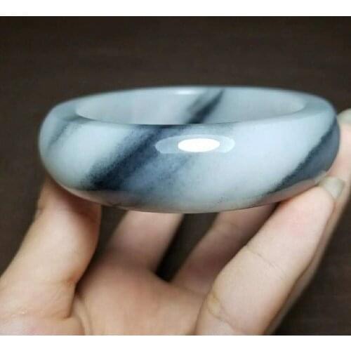H47#Xinjiang Hetian jade seed material blue and white jade belt leather bracelet