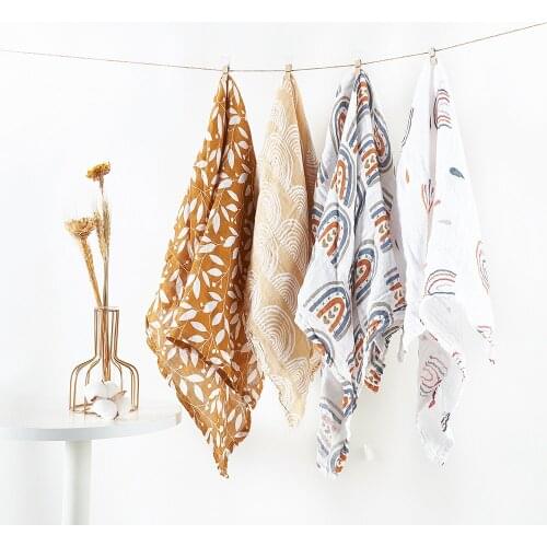 Happyflute 4pcs/set Baby Wrap Muslin Swaddle Blankets 100% cotton 2 Layers Newborn Baby Bib 60*60cm