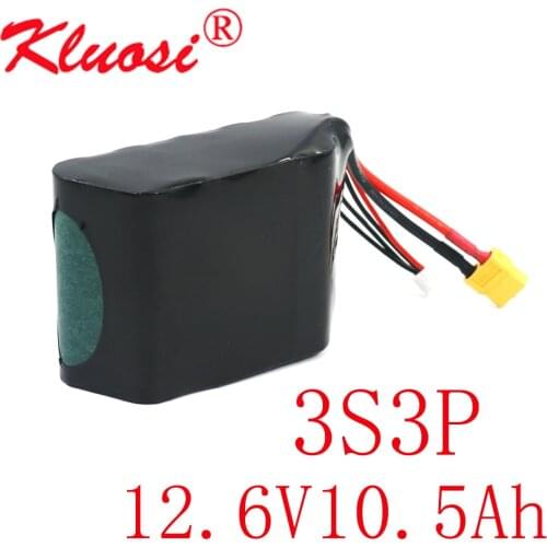 KLUOSI 3S3P 12V 10.5Ah 10Ah 12.6V High Capacity UAV Rechargeable Li-ion Battery for Parrot Disco Various RC Airplane Quadrotor