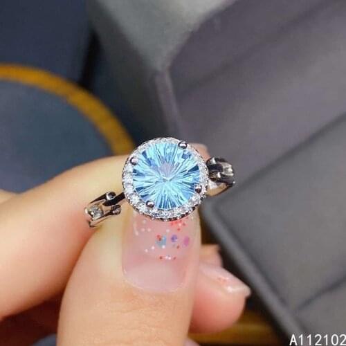 KJJEAXCMY fine jewelry S925 sterling silver inlaid natural blue topaz girl lovely adjustable ring support test Chinese style