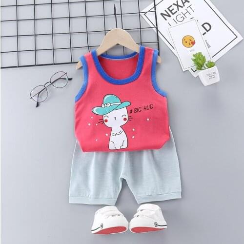 Summer Childrens Clothing Suit Cotton Baby Girls Clothes Set Kids Boys Sleeveless Tops T-shirt + Shorts 2-piece Sets Outfits