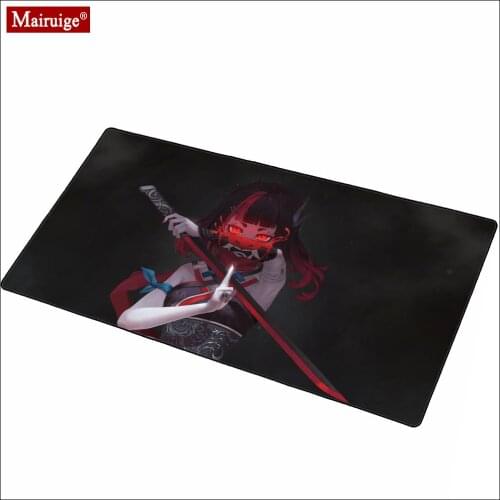 LED Mousepad RGB Glow Redhead Anime Girl with Red Eyes Weapon Sword XXL Big Black Mouse Pad 90x40cm Desk Pad Custom Mause Carpet