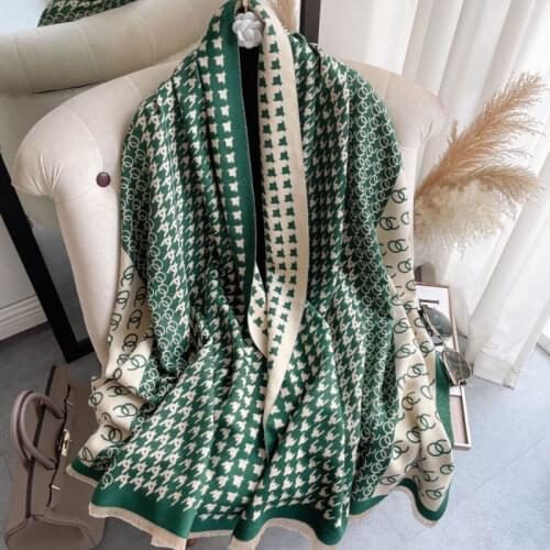 Fashion Cashmere Long Scarf For Women Shawl 2021 Autumn Winter Warm Brand Pashmina Vintage Green Female Foulard Holiday Gifts