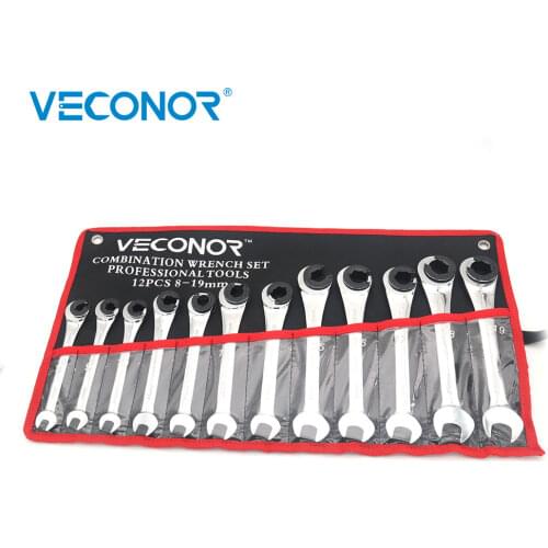 12Pcs Ratchet Flare Nut Wrench Set Mirror Polish 8-19mm Tubing Ratchet Wrenches for Air Hose Oil Hose Water Hose Storage Pouch