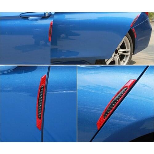 Set Red PC Plastic Bumper Reflective Sticker Accessories Kit Frames 4pcs Set Reflector Carbon fiber Car Strip Tape