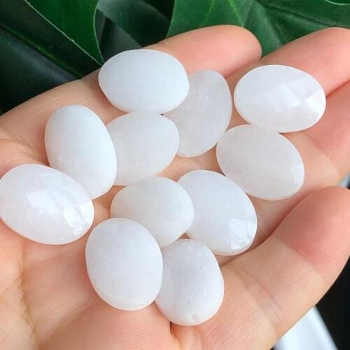 Natural Oval White Jades Chalcedony Pendants Stone Bead Faceted Round Loose Spacer Beads For Jewelry Making Diy Bracelet Earring