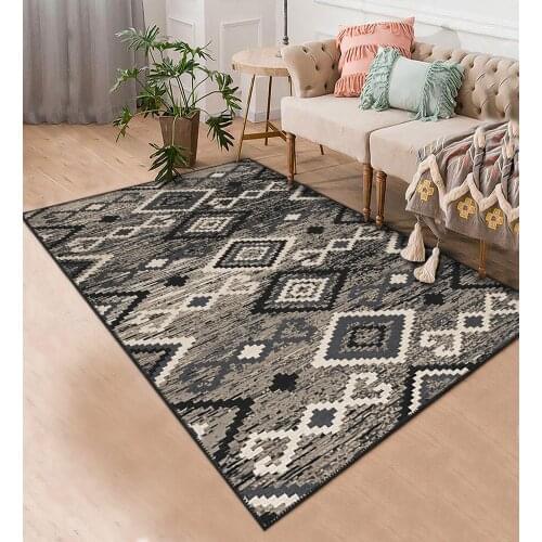 Gri Etnik Desenli Halı şönil orjinal desenli halı oturma odası yatak odası mutfak kaymaz anti alerjik ücretsiz kargo halı